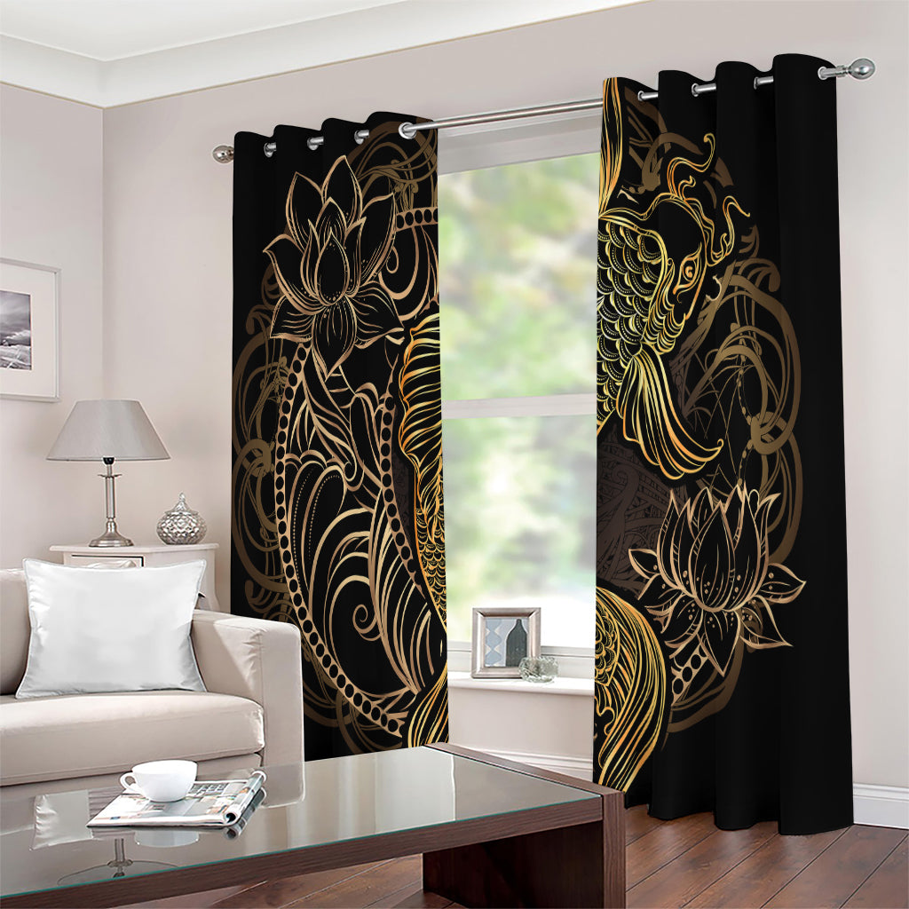 Gold Koi Carp Fish Print Extra Wide Grommet Curtains