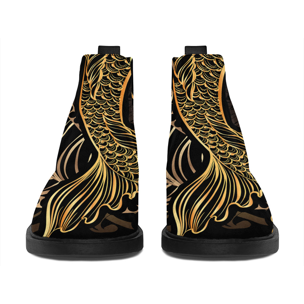 Gold Koi Carp Fish Print Flat Ankle Boots