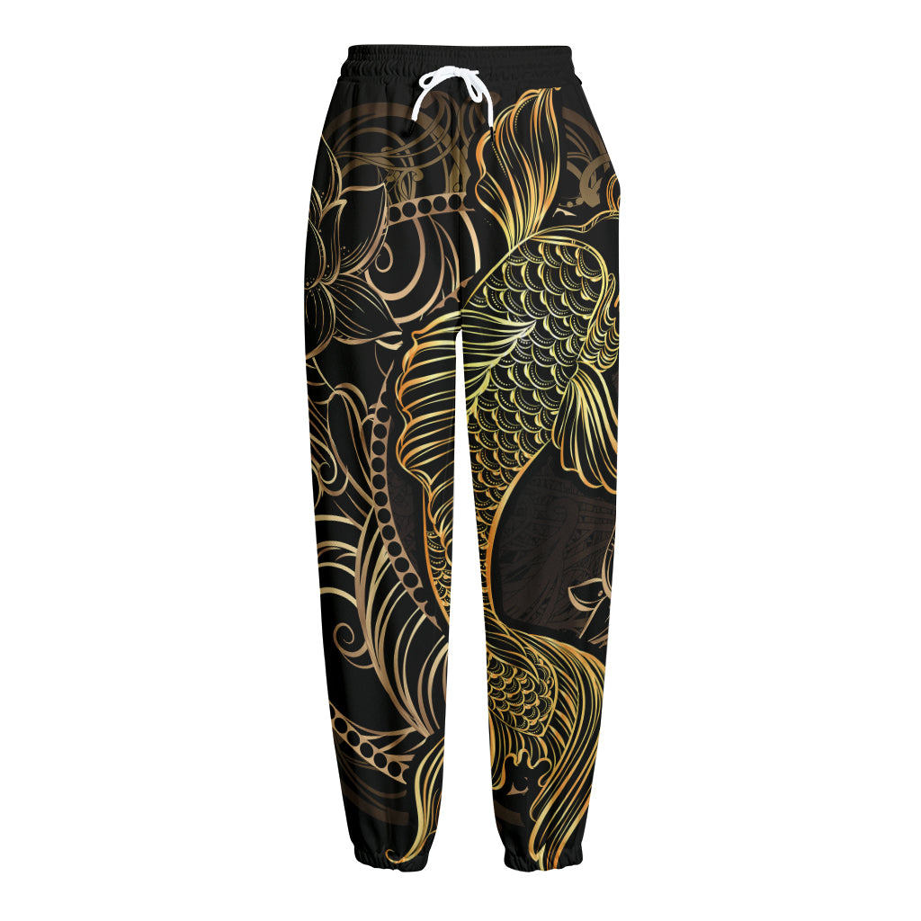 Gold Koi Carp Fish Print Fleece Lined Knit Pants
