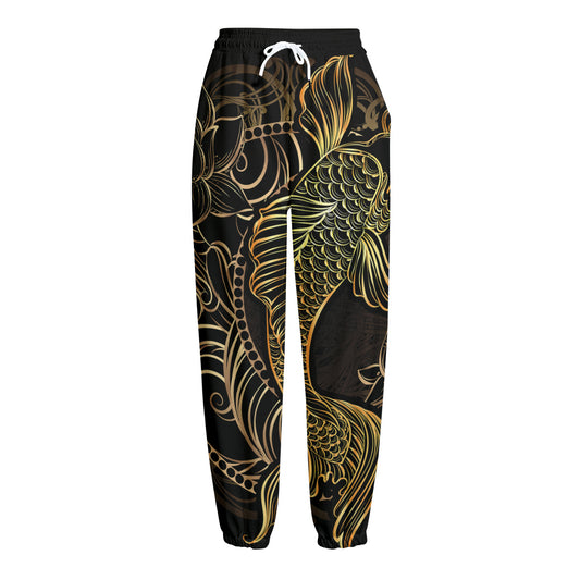 Gold Koi Carp Fish Print Fleece Lined Knit Pants