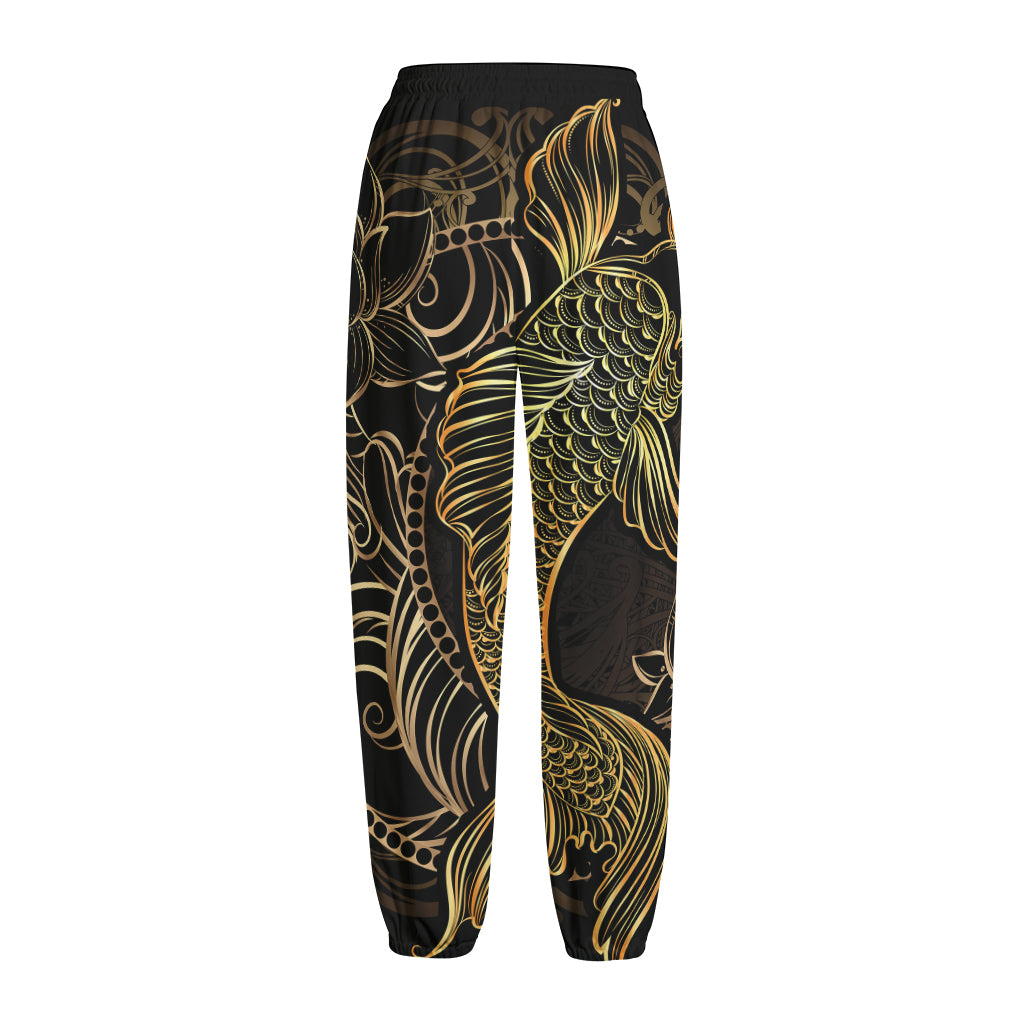 Gold Koi Carp Fish Print Fleece Lined Knit Pants