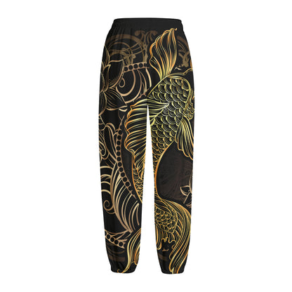Gold Koi Carp Fish Print Fleece Lined Knit Pants