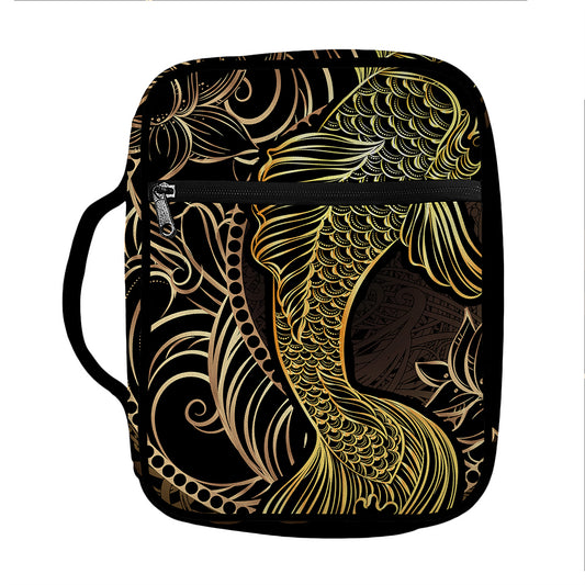 Gold Koi Carp Fish Print Front Pocket Bible Bag