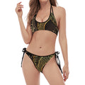 Gold Koi Carp Fish Print Halter Scoop Tie Side Bikini