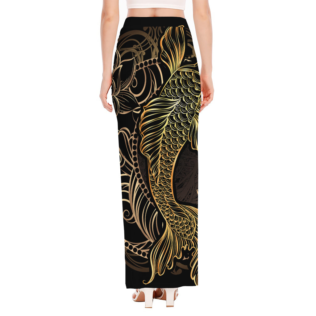 Gold Koi Carp Fish Print High Slit Maxi Skirt