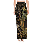 Gold Koi Carp Fish Print High Slit Maxi Skirt