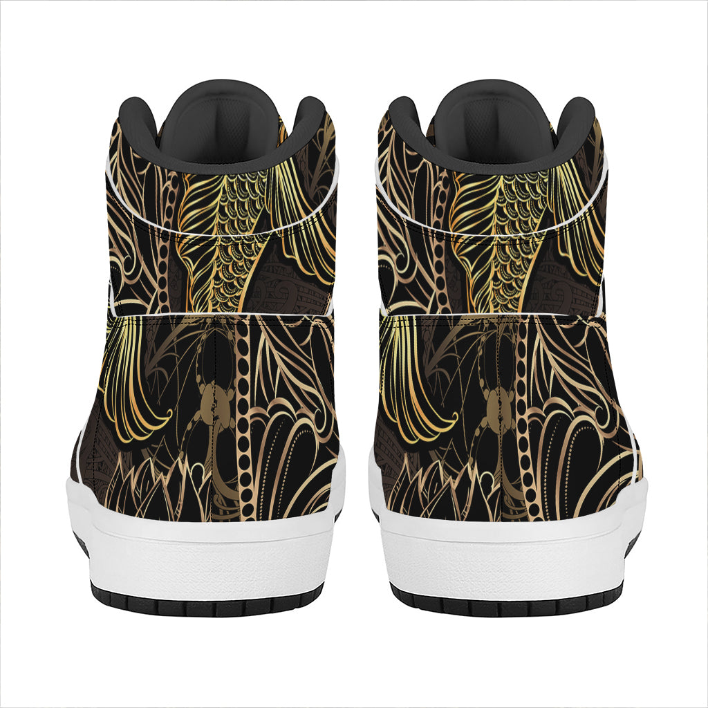 Gold Koi Carp Fish Print High Top Leather Sneakers