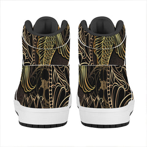 Gold Koi Carp Fish Print High Top Leather Sneakers