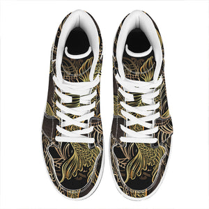 Gold Koi Carp Fish Print High Top Leather Sneakers