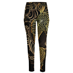 Gold Koi Carp Fish Print High-Waisted Pocket Leggings