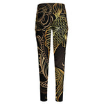 Gold Koi Carp Fish Print High-Waisted Pocket Leggings