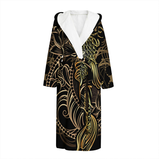 Gold Koi Carp Fish Print Hooded Bathrobe