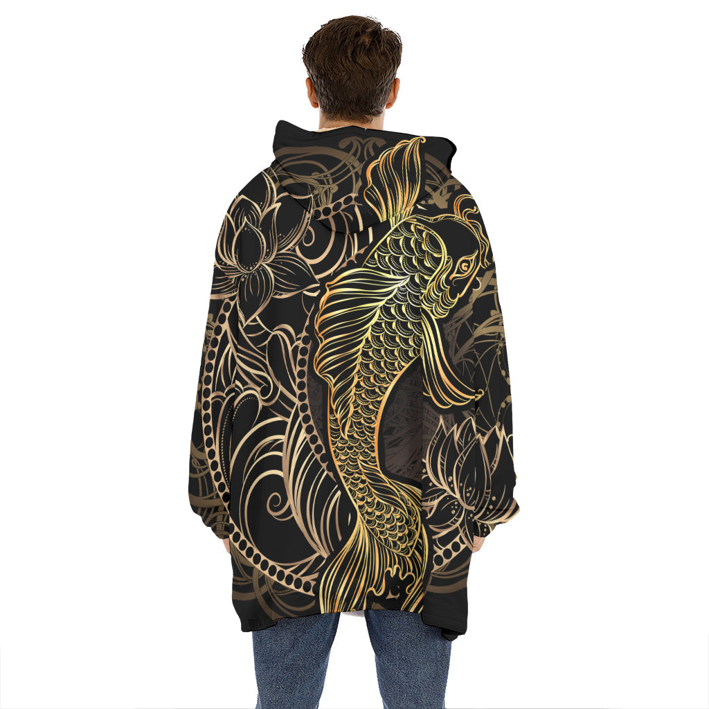 Gold Koi Carp Fish Print Hoodie Blanket