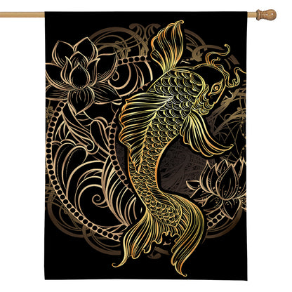 Gold Koi Carp Fish Print House Flag