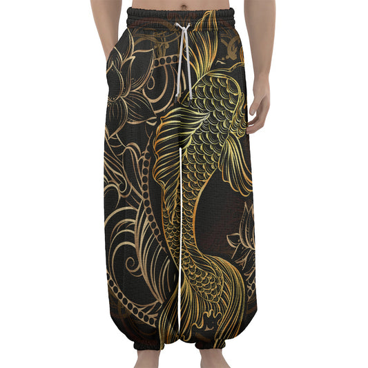 Gold Koi Carp Fish Print Lantern Pants