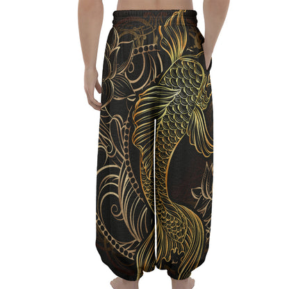 Gold Koi Carp Fish Print Lantern Pants
