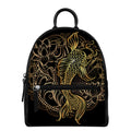 Gold Koi Carp Fish Print Leather Backpack