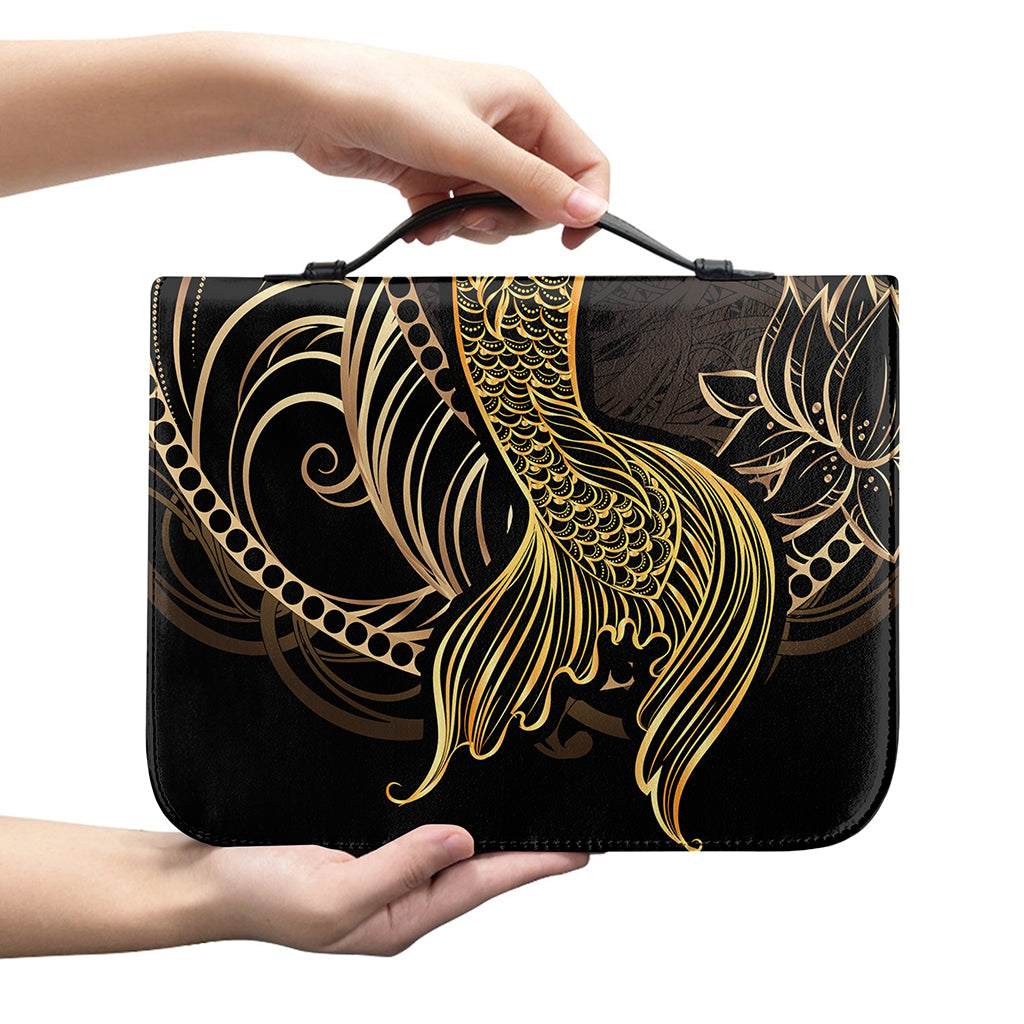 Gold Koi Carp Fish Print Leather Bible Cover