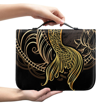 Gold Koi Carp Fish Print Leather Bible Cover