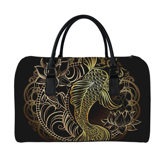 Gold Koi Carp Fish Print Leather Duffle Bag