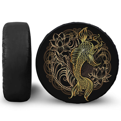 Gold Koi Carp Fish Print Leather Spare Tire Cover