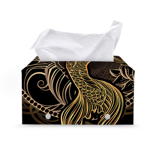 Gold Koi Carp Fish Print Leather Tissue Box Cover