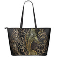 Gold Koi Carp Fish Print Leather Tote Bag With Zipper