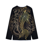 Gold Koi Carp Fish Print Long Sleeve Short Coat