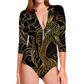 Gold Koi Carp Fish Print Long Sleeve Swimsuit
