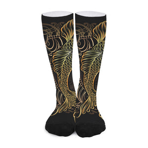 Gold Koi Carp Fish Print Long Socks