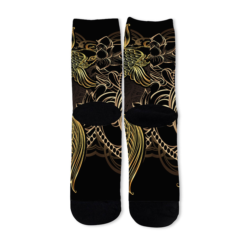 Gold Koi Carp Fish Print Long Socks