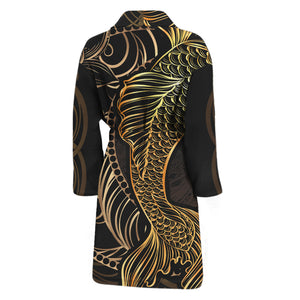 Gold Koi Carp Fish Print Men's Bathrobe