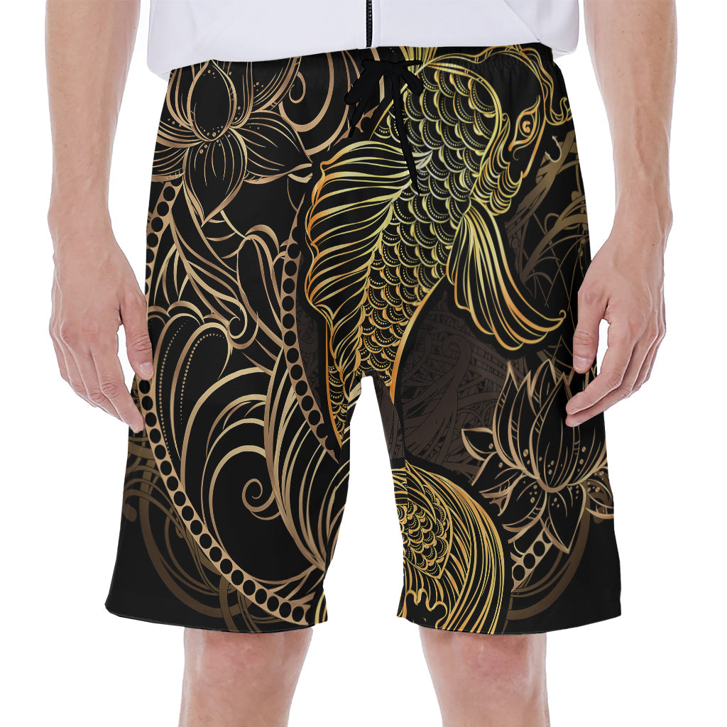 Gold Koi Carp Fish Print Men's Beach Shorts