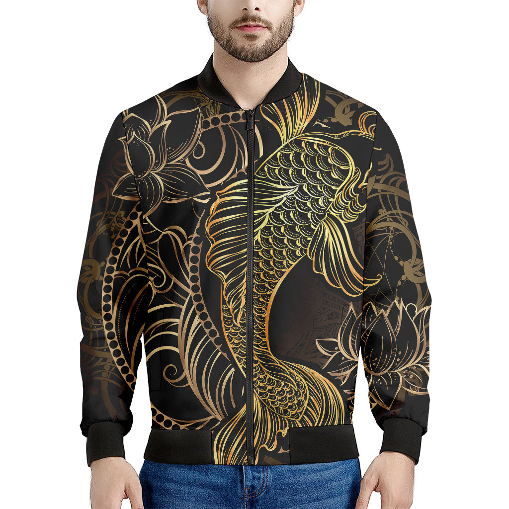 Gold Koi Carp Fish Print Men's Bomber Jacket