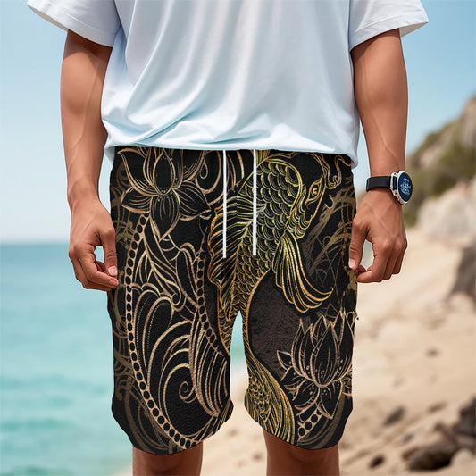 Gold Koi Carp Fish Print Men's Cargo Shorts