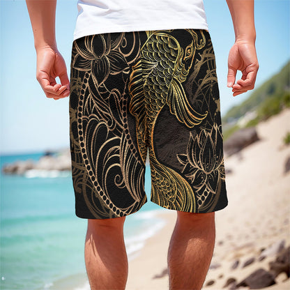 Gold Koi Carp Fish Print Men's Cargo Shorts