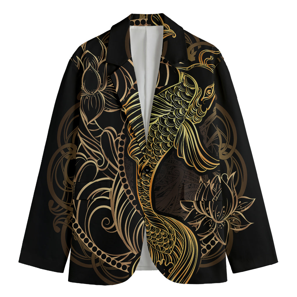 Gold Koi Carp Fish Print Men's Cotton Blazer