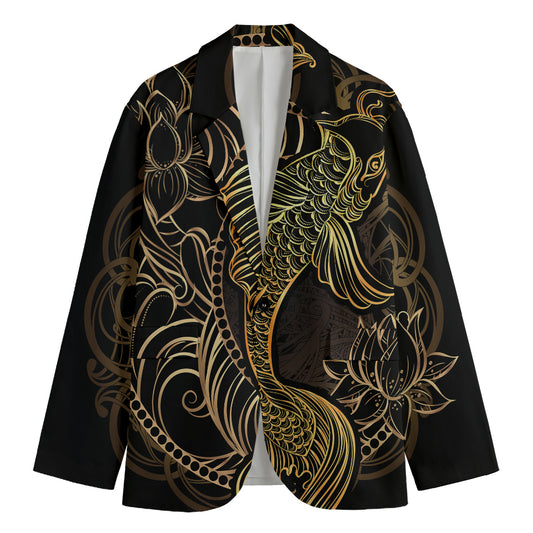 Gold Koi Carp Fish Print Men's Cotton Blazer