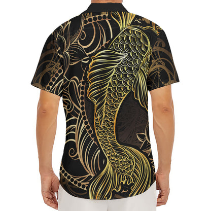 Gold Koi Carp Fish Print Men's Deep V-Neck Shirt