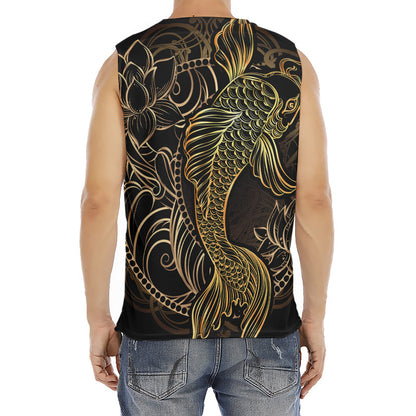 Gold Koi Carp Fish Print Men's Fitness Tank Top