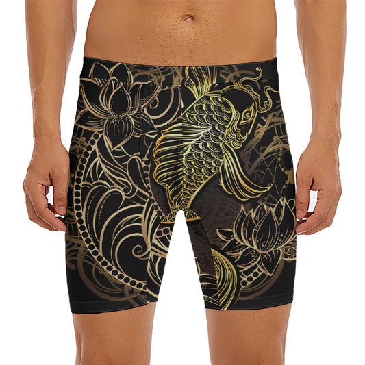 Gold Koi Carp Fish Print Men's Long Boxer Briefs