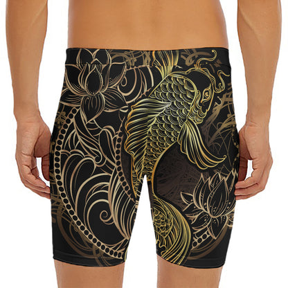 Gold Koi Carp Fish Print Men's Long Boxer Briefs