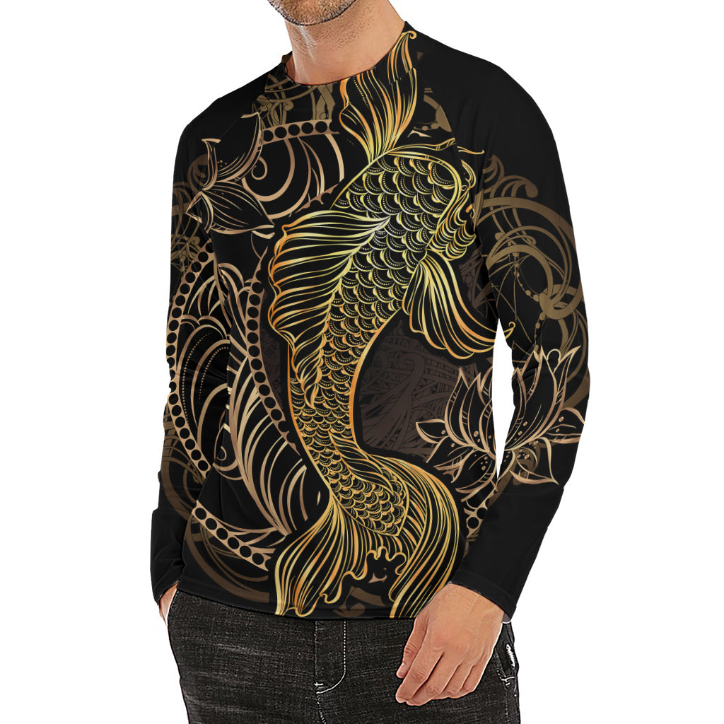 Gold Koi Carp Fish Print Men's Long Sleeve Rash Guard