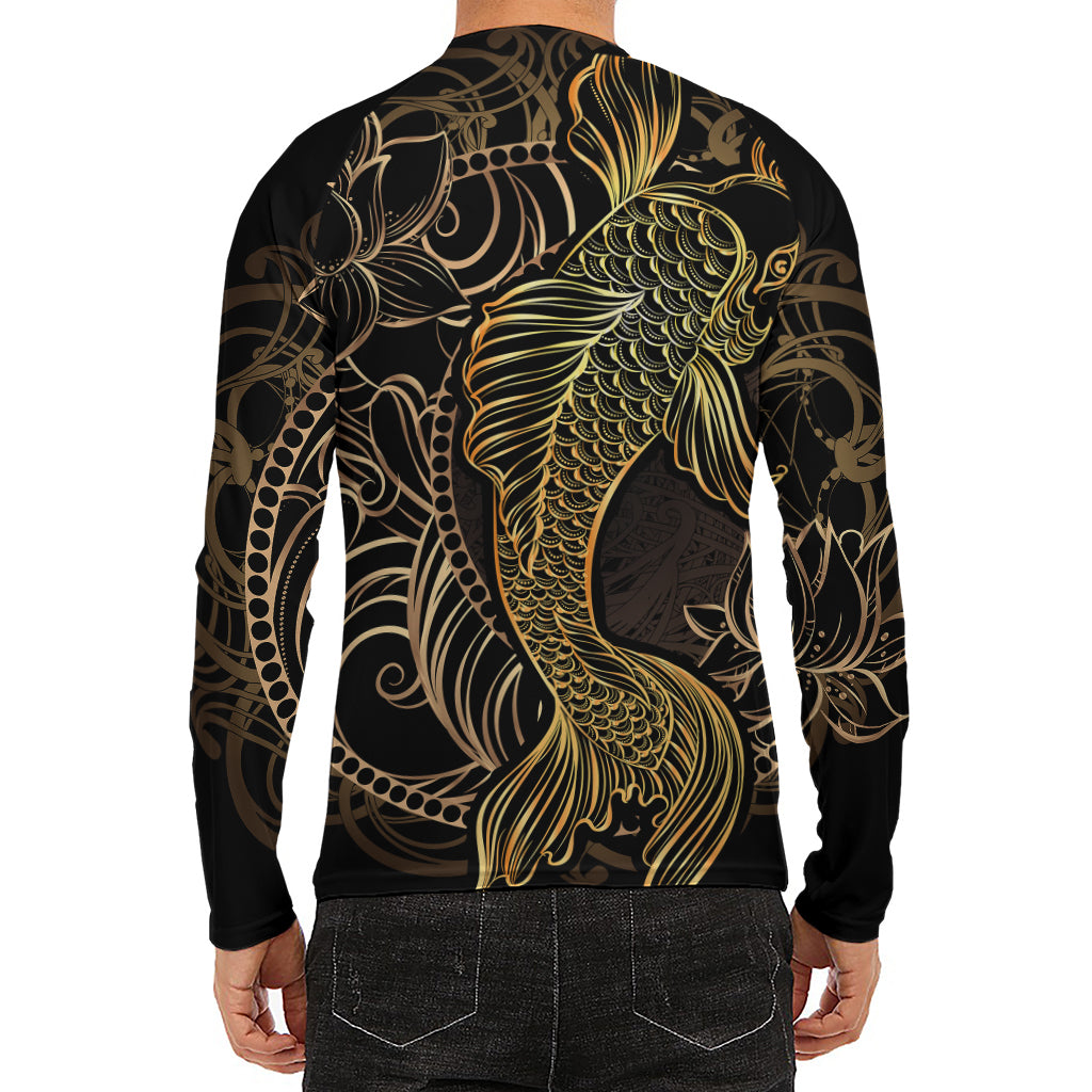 Gold Koi Carp Fish Print Men's Long Sleeve Rash Guard