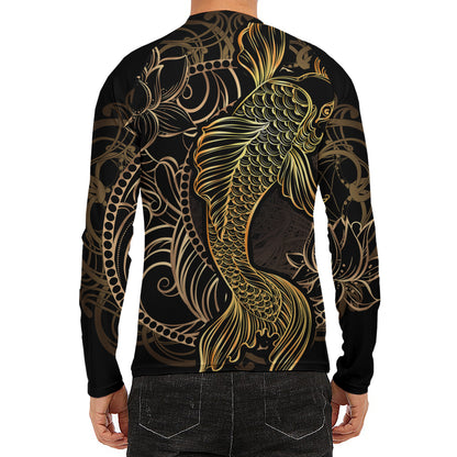 Gold Koi Carp Fish Print Men's Long Sleeve Rash Guard