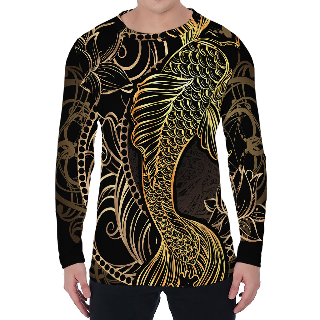 Gold Koi Carp Fish Print Men's Long Sleeve T-Shirt