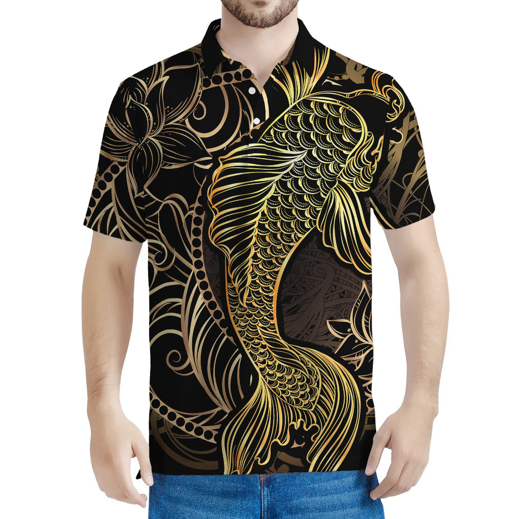 Gold Koi Carp Fish Print Men's Polo Shirt