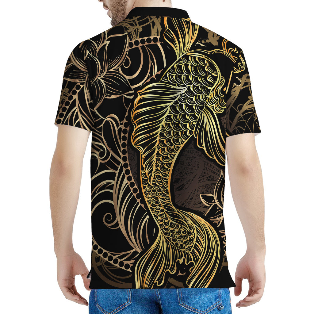 Gold Koi Carp Fish Print Men's Polo Shirt