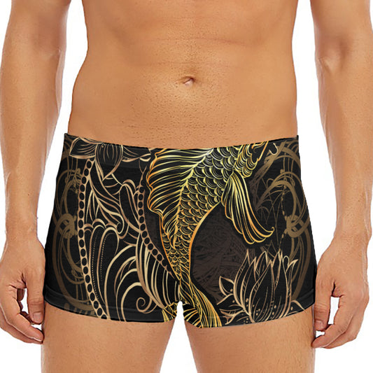 Gold Koi Carp Fish Print Men's Short Boxer Briefs