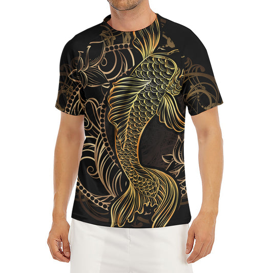Gold Koi Carp Fish Print Men's Short Sleeve Rash Guard
